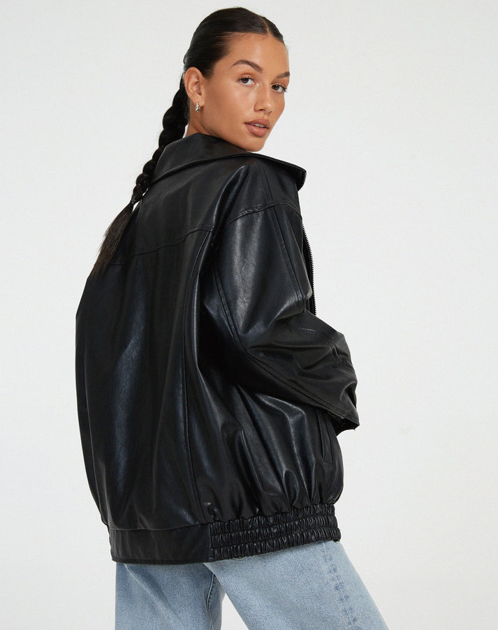 Übergroße, lockere Damen-Lederjacke
