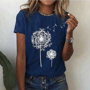 Kurzarm T Shirt Damen | Grafik-Print mit Pusteblumen-Motiv
