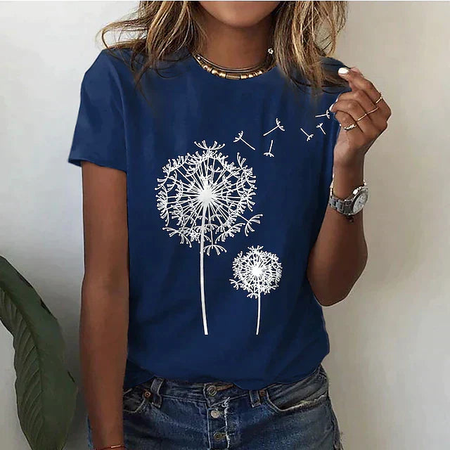 Kurzarm T Shirt Damen | Grafik-Print mit Pusteblumen-Motiv