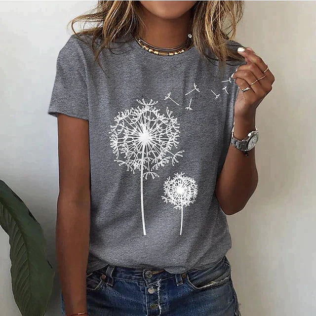 Kurzarm T Shirt Damen | Grafik-Print mit Pusteblumen-Motiv