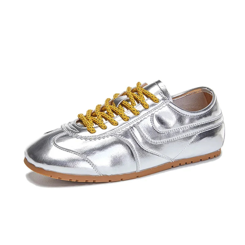 Sneaker da donna in pelle vera | Scarpe da ginnastica retrò comode, bianche classiche