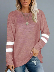 Gisela | Damen Langarm Patchwork Rundhals Casual Bedrucktes T-Shirt