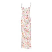 Fiona - Satin Midikleid mit Floralem Bustier