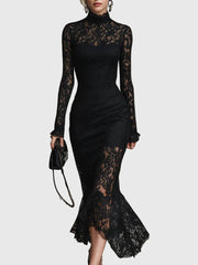 Nadine | Damen Spitzen Fischschwanz Maxikleid – Spitze Mermaid Maxi Elegant 2026