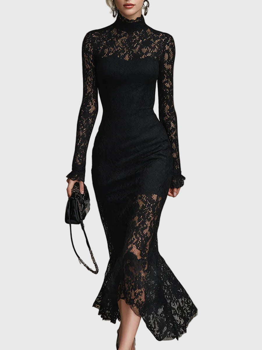 Nadine | Damen Spitzen Fischschwanz Maxikleid – Spitze Mermaid Maxi Elegant 2026