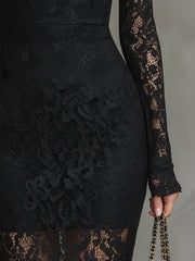 Merla™ - Elegante schwarze Stretchspitzen-Fishtail-Maxikleid