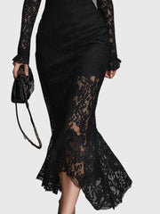 Nadine | Damen Spitzen Fischschwanz Maxikleid – Spitze Mermaid Maxi Elegant 2026