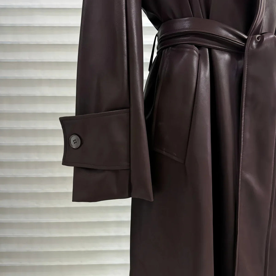 Shiela Kunstleder Maxi Trenchcoat
