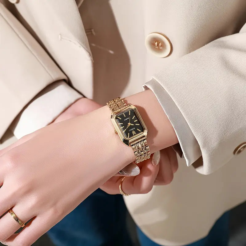 Orologio da polso elegante da donna | Quadrante rettangolare con dettagli in pietra