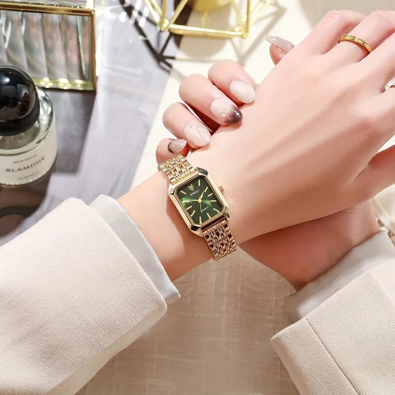 Orologio da polso elegante da donna | Quadrante rettangolare con dettagli in pietra