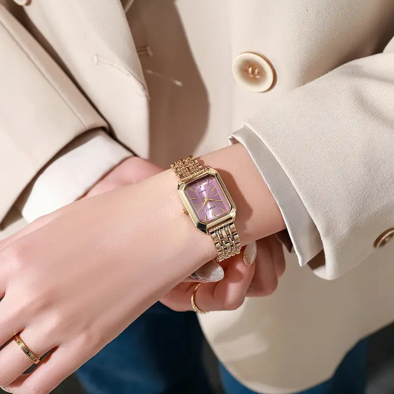 Orologio da polso elegante da donna | Quadrante rettangolare con dettagli in pietra