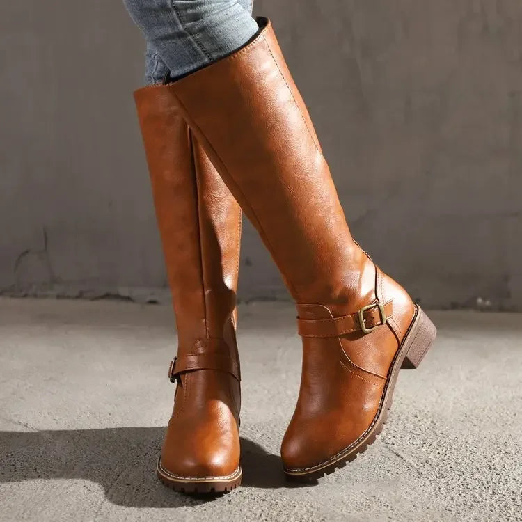 Elegante Kniehohe Stiefel mit Schnallen