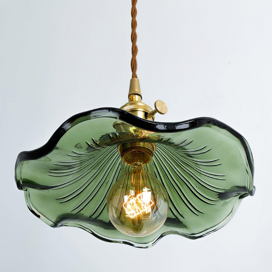 Elegante Pendelleuchte im Hibiskusblüten-Design aus Glas und Messing – Hängelampe für Ess- und Wohnzimmer