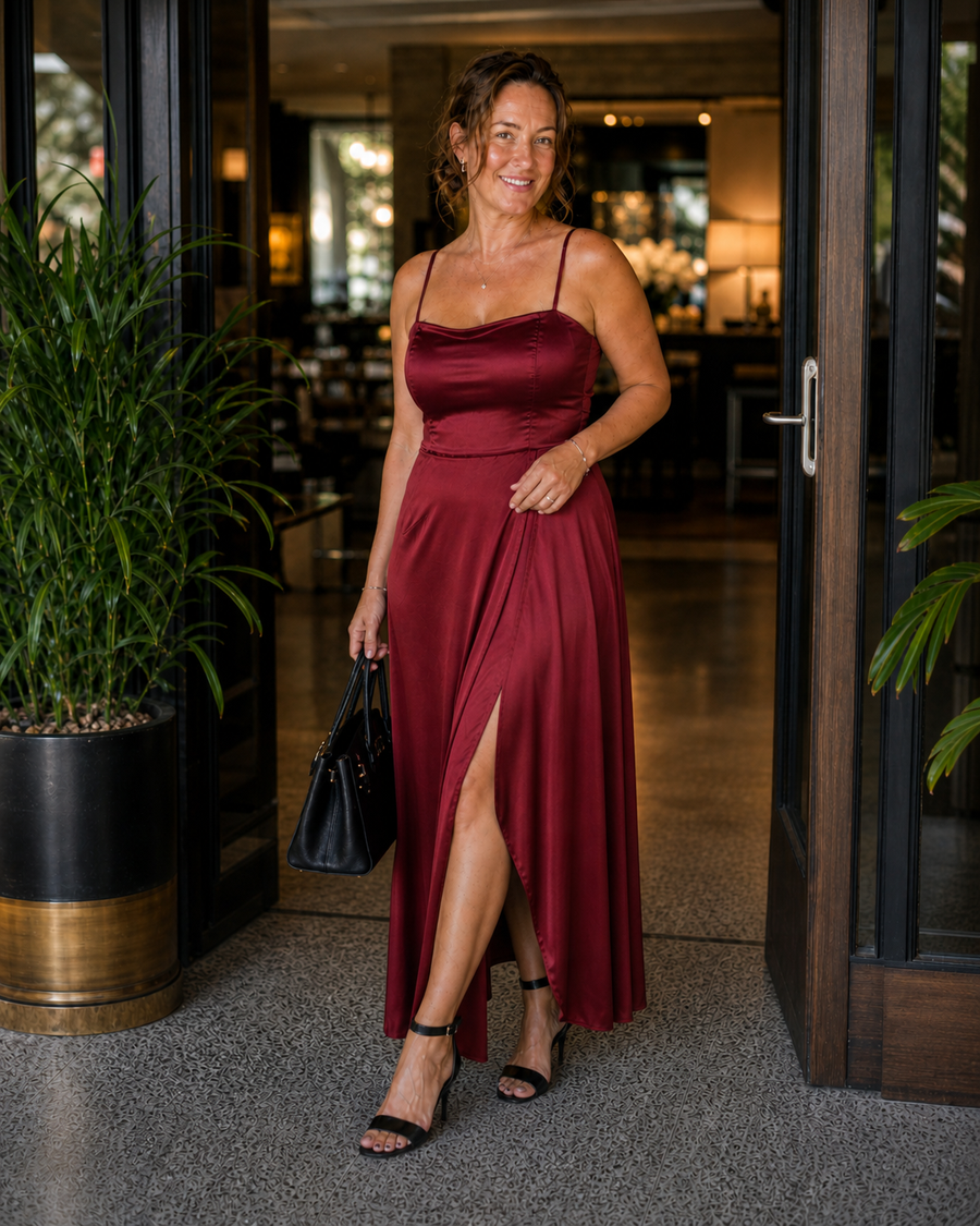 Elegante vestito da donna con spacco | Moda femminile