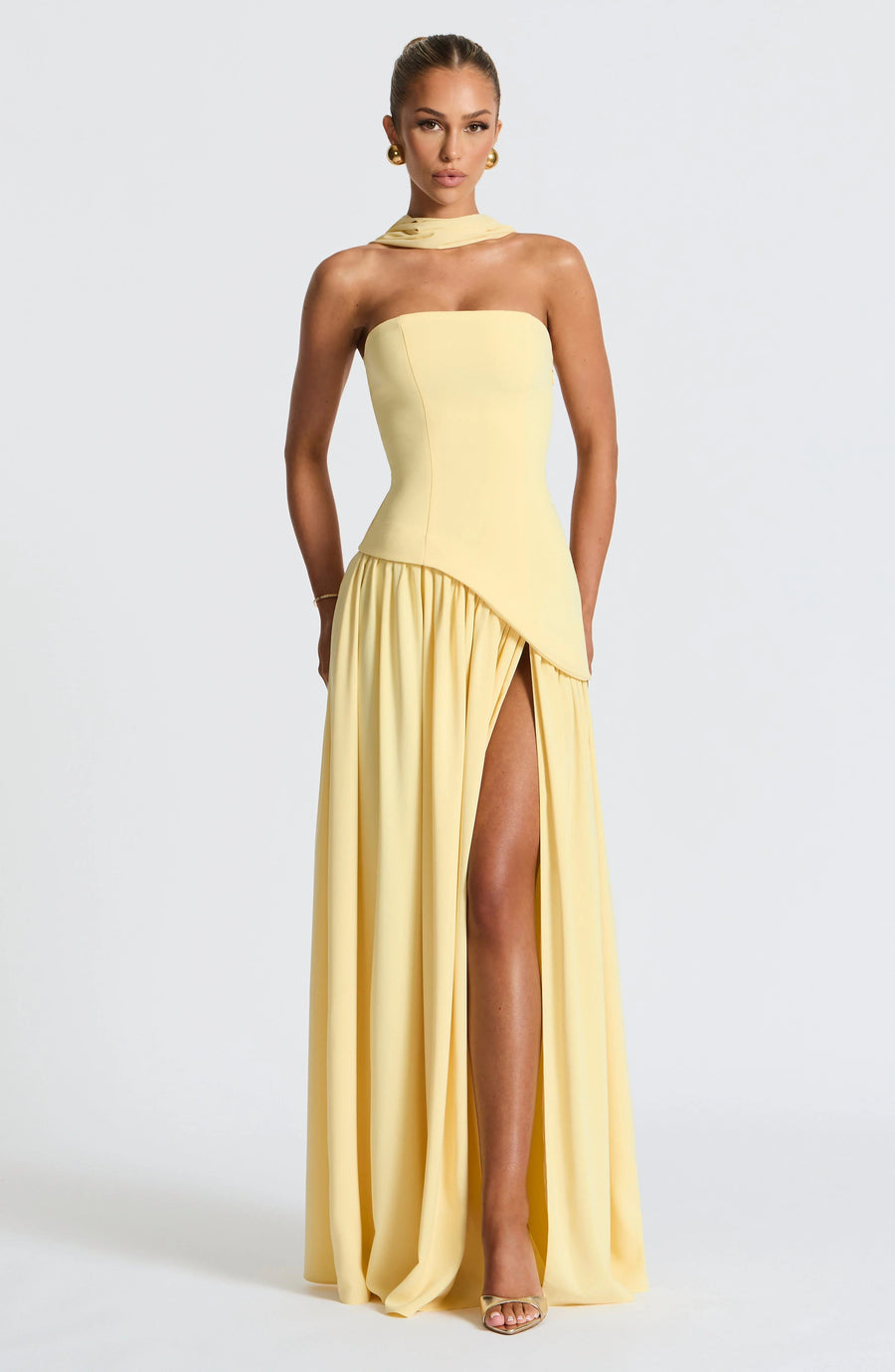 Elegantes Korsettkleid mit Schal-Detail und hohem Schlitz | Damenmode