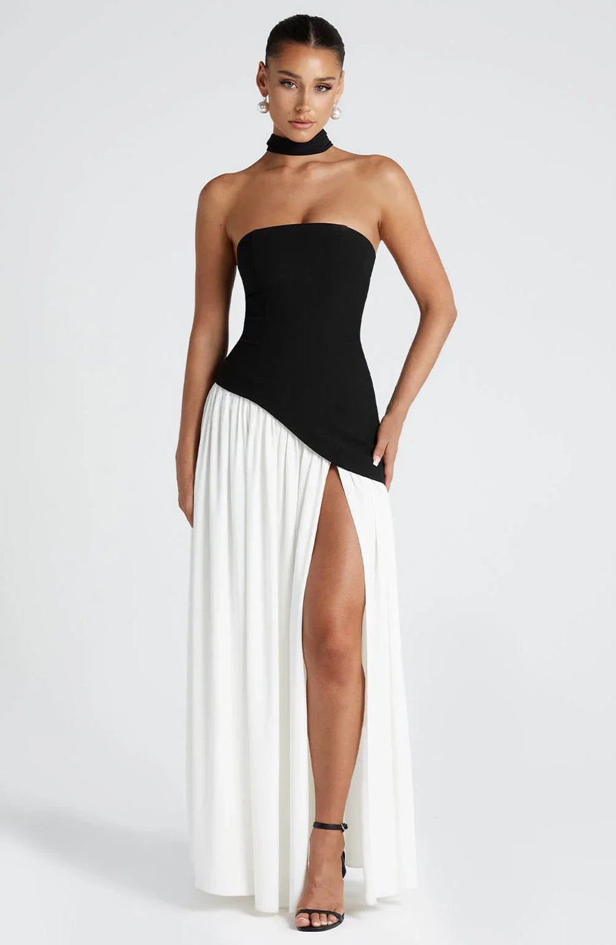 Elegantes Korsettkleid mit Schal-Detail und hohem Schlitz | Damenmode