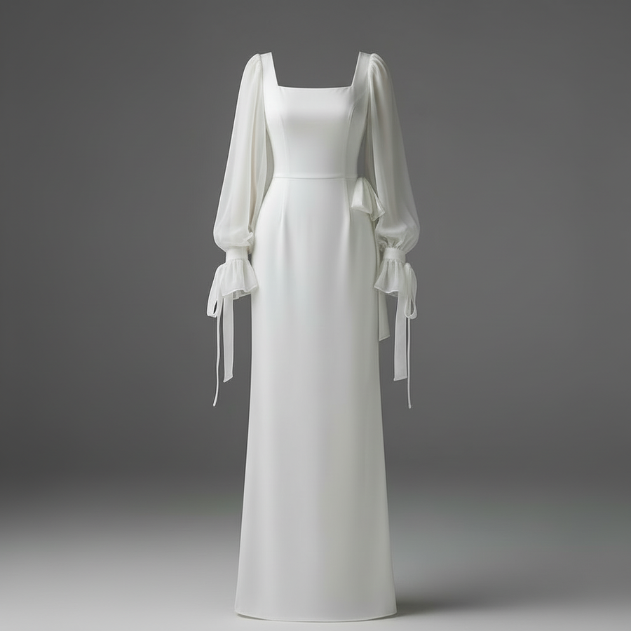 Abito lungo donna a maniche lunghe | Abito elegante per invitata a matrimonio, abito da sera lungo