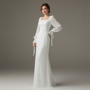 Abito lungo donna a maniche lunghe | Abito elegante per invitata a matrimonio, abito da sera lungo