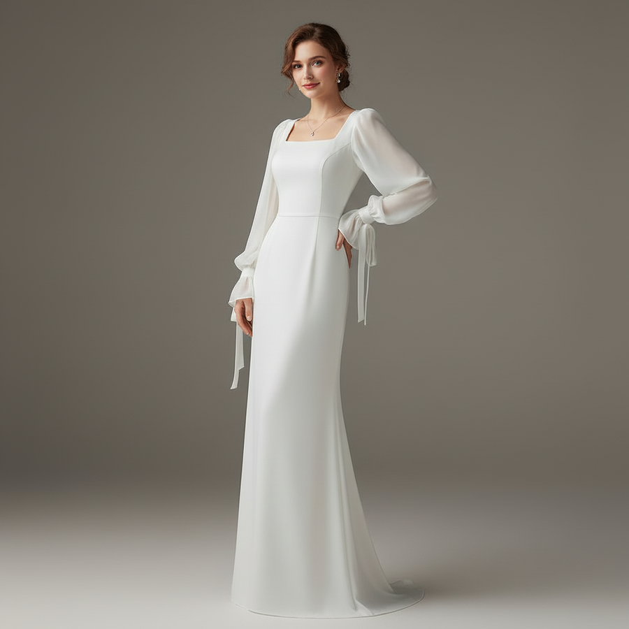 Abito lungo donna a maniche lunghe | Abito elegante per invitata a matrimonio, abito da sera lungo