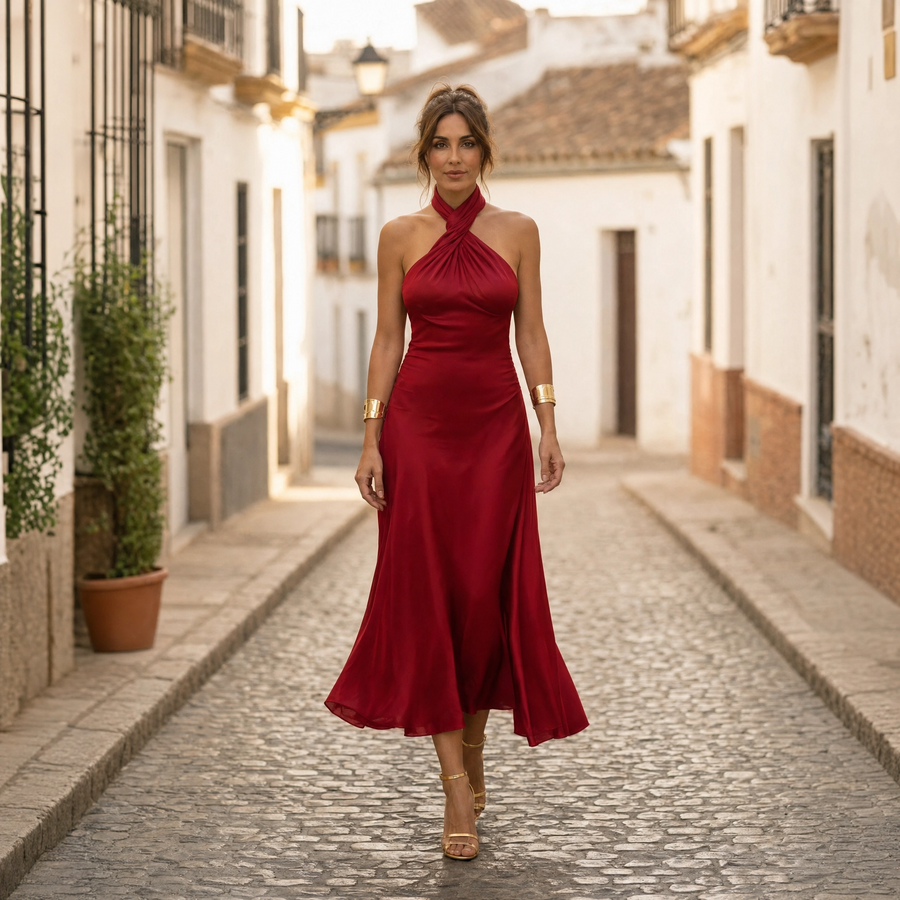 Elegantes Midikleid Damen Neckholder Tailliert