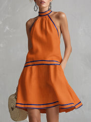 Miniabito elegante con collo halter | Misto cotone e lino