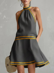 Miniabito elegante con collo halter | Misto cotone e lino