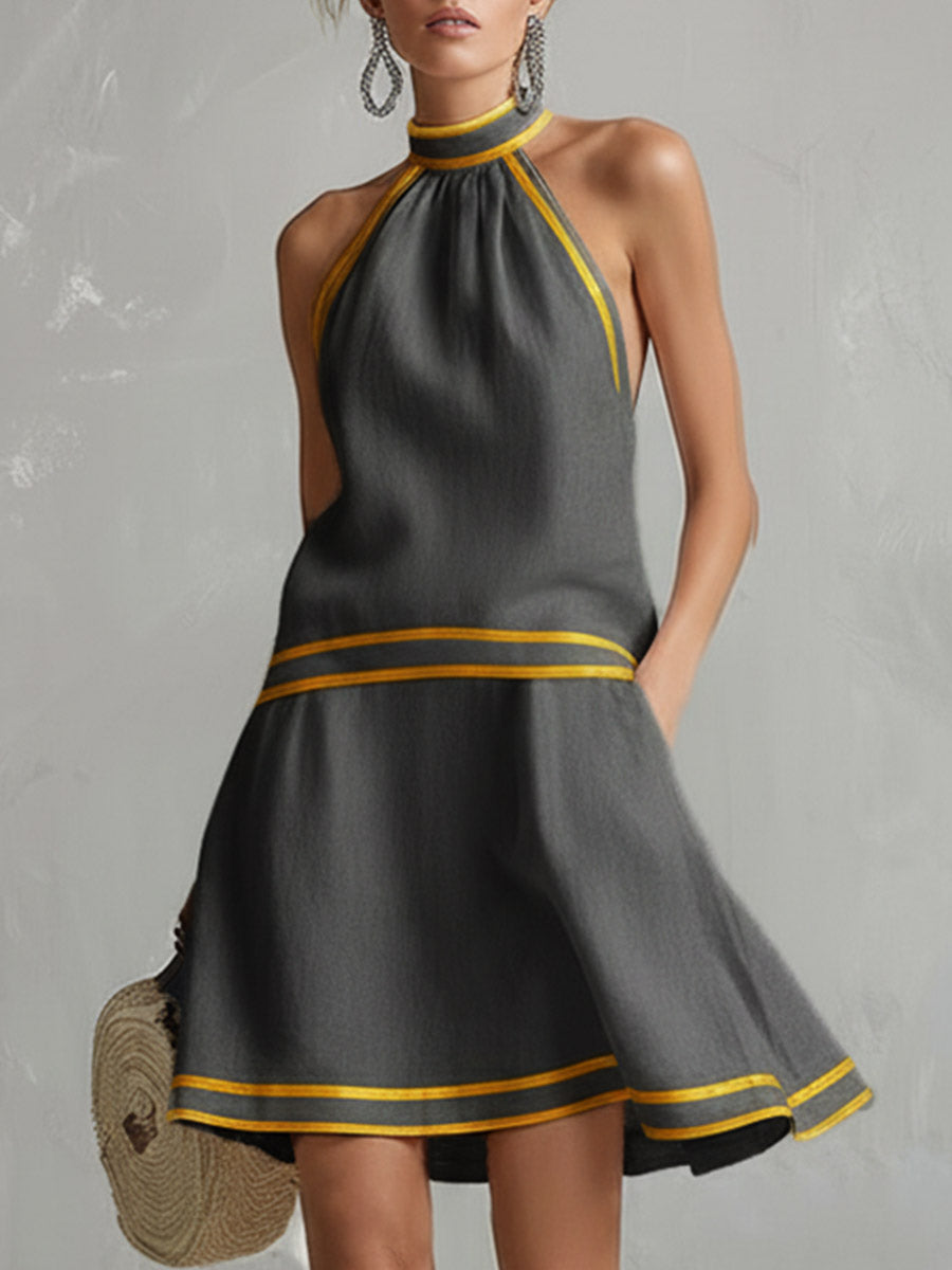 Miniabito elegante con collo halter | Misto cotone e lino