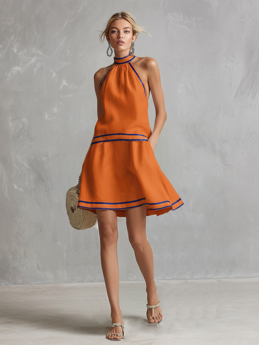 Miniabito elegante con collo halter | Misto cotone e lino