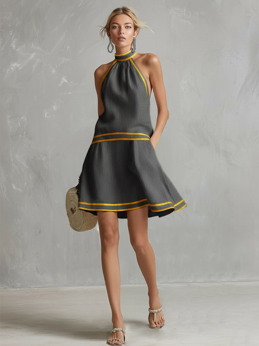 Miniabito elegante con collo halter | Misto cotone e lino