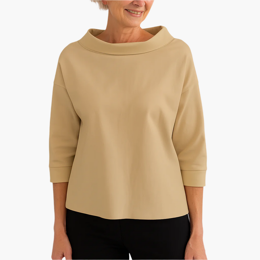 Elegantes Oberteil mit Stehkragen | Damen 3/4-Ärmel Shirt
