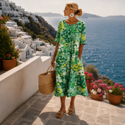 Midi Sommerkleid Damen | Buntes Blumenmuster & Entspannter A-Linien-Schnitt