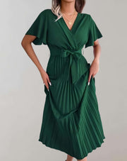 Eliana -  Plissiertes Kleid mit weiten kurzen Ärmeln und Schleifenband Kleid