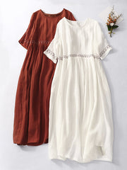 Elin - Damen Besticktes Baumwoll-Leinen Kleid
