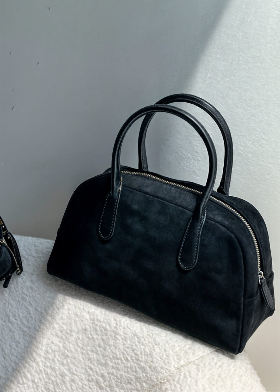 Echte Wildleder Handtasche Damen – Kleine Schultertasche mit Reißverschluss