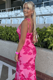 Ziska | Figurbetontes Rosa Floralen Maxikleid - Eleganz mit romantischem Flair
