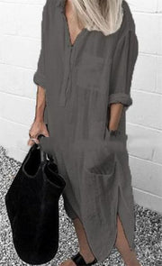 Emma - Lässiges Oversized Button-Down-Hemdkleid für Damen | Minimalistisches Hemdblusenkleid mit langen Ärmeln und Taschen