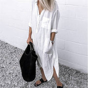 Emma - Lässiges Oversized Button-Down-Hemdkleid für Damen | Minimalistisches Hemdblusenkleid mit langen Ärmeln und Taschen