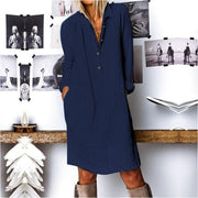 Emma - Lässiges Oversized Button-Down-Hemdkleid für Damen | Minimalistisches Hemdblusenkleid mit langen Ärmeln und Taschen