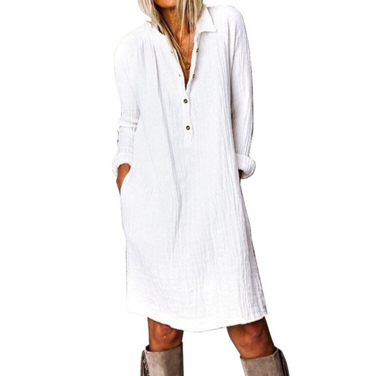 Emma - Lässiges Oversized Button-Down-Hemdkleid für Damen | Minimalistisches Hemdblusenkleid mit langen Ärmeln und Taschen