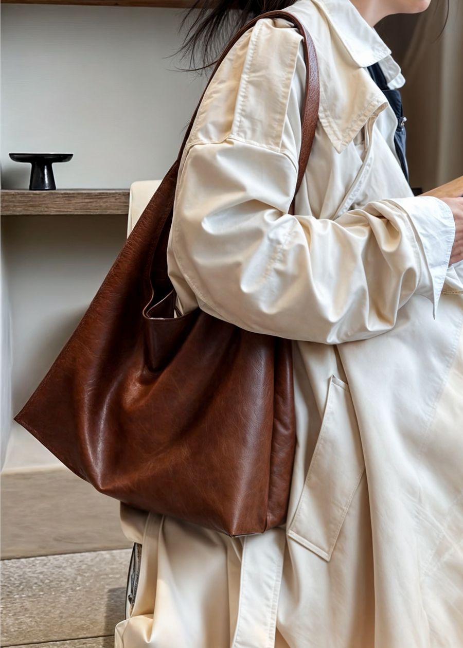 Große Damen Handtasche – Vegane Ledertasche mit Reißverschluss
