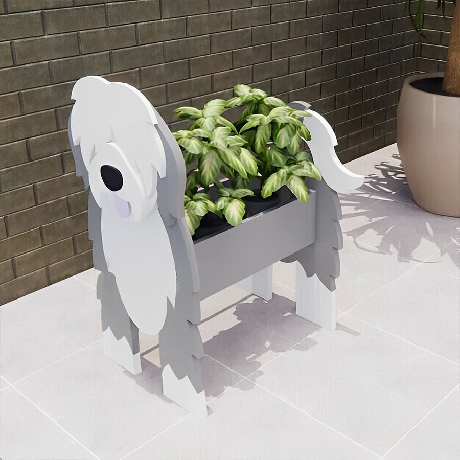 Blumentopf mit Englischem Schäferhund-Motiv