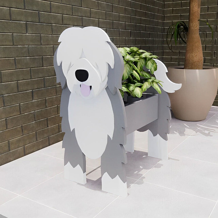 Blumentopf mit Englischem Schäferhund-Motiv