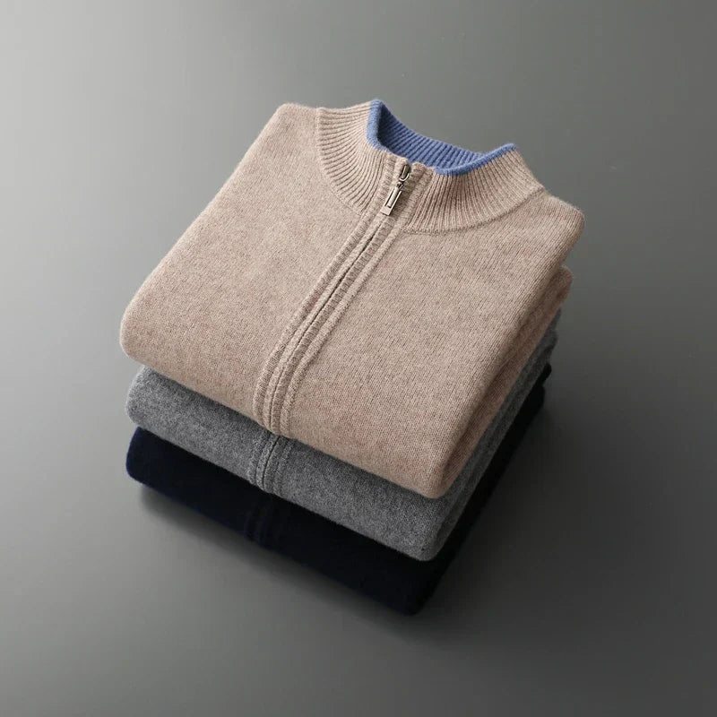 Reißverschluss Strickjacke Für Herren | Minimalistischer Stil Mit Stehkragen