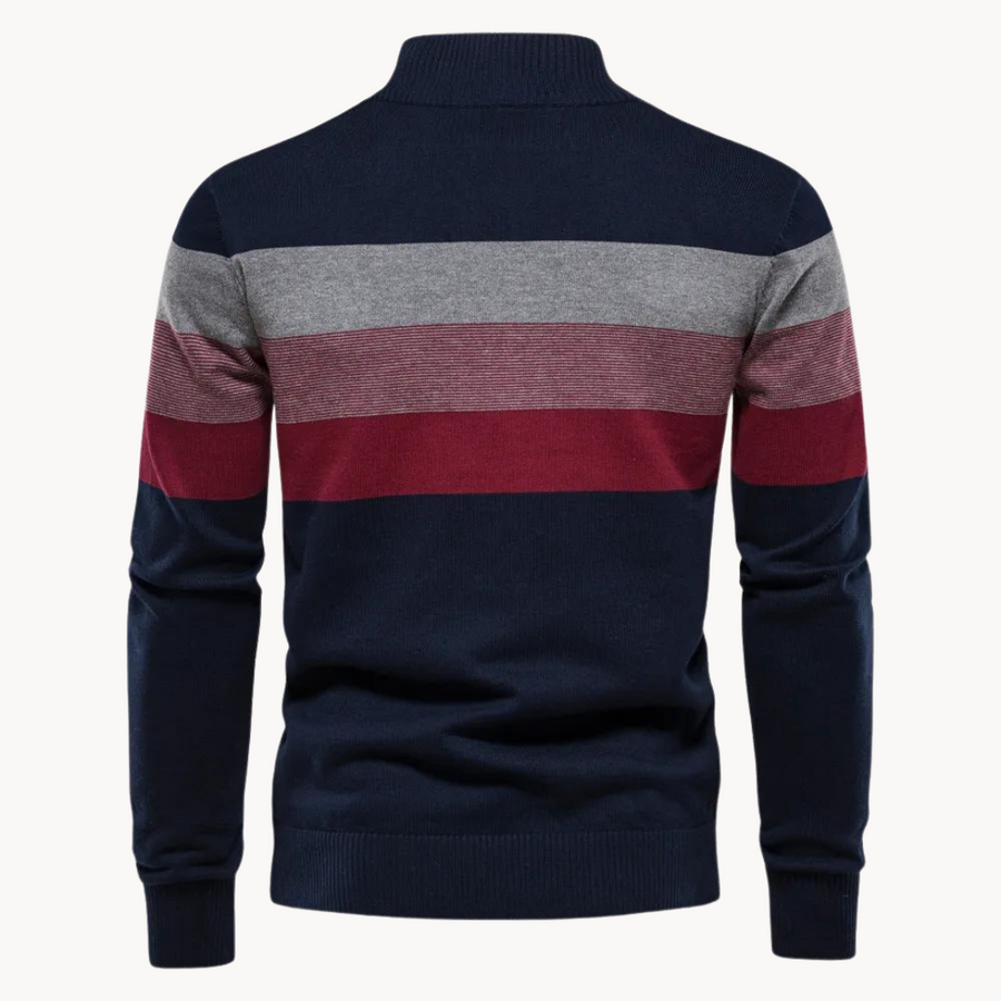 Lässiger Gestreifter Strickpullover Für Herren | Stehkragen