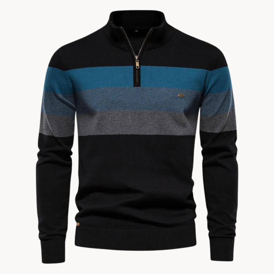 Lässiger Gestreifter Strickpullover Für Herren | Stehkragen