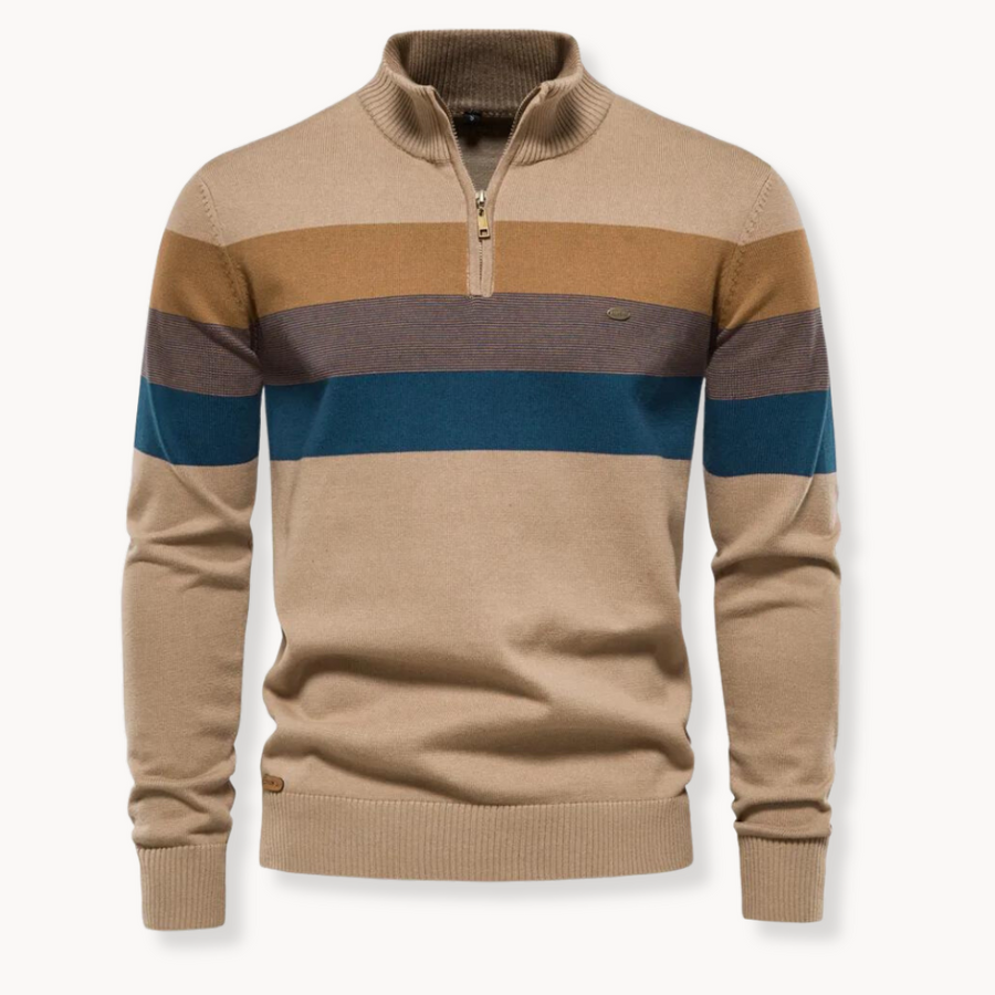 Lässiger Gestreifter Strickpullover Für Herren | Stehkragen