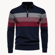 Lässiger Gestreifter Strickpullover Für Herren | Stehkragen