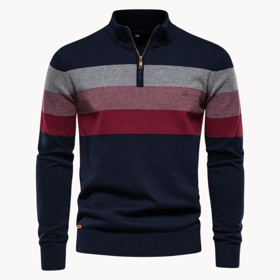 Lässiger Gestreifter Strickpullover Für Herren | Stehkragen