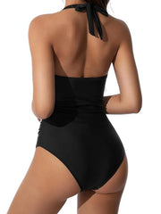 Costume da bagno donna con collo all'americana | moda mare snellente, intero con arricciatura