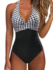 Costume da bagno donna con collo all'americana | moda mare snellente, intero con arricciatura